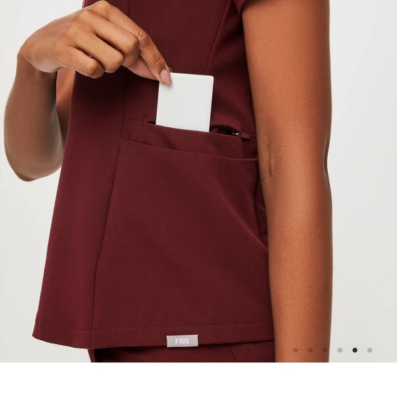 XXS Figs Inala Slim Scrub Top, burgundy - Picture 3 of 11